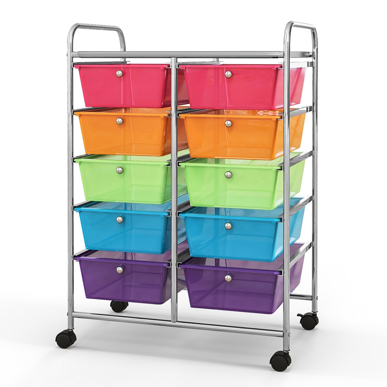 10 Drawer Rolling Storage Cart with Lockable Wheels Metal Frame Organizer for Office Classroom Craft Room Storage